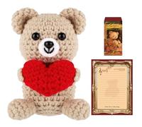 Positive Bear Pocket Hug Crochet Doll, Handmade Knitted Bear with Love, Emotional Support Plush Toy for Anxiety Relief, Funny Cute Animal Gift for Best Friend Birthday Inspirational Present for Lover