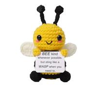 Positive Bee, Funny Handmade Mini Crochet Bee with Encouragement Card, Cute Emotional Support Gift Bees Gifts for Women Men Cheer Up Present, Home & Office Decor