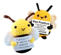 Positive Bee, Funny Positive Bee, 2Pcs Mini Funny Positive Honeybee with Active Card, Cute Handmade Crochet Good Luck Presents for Women Men Kids Friend Colleague Teacher