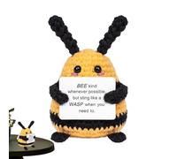 Positive Bee - Knitted Wool Handwoven Ornament | Crochet Bee with Positive Affirmations Card | Funny Knitted Stuff Emotional Support Pickle Potato | Emotional Support Bee for Home and Car Decor
