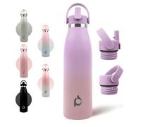 Positive Bottle® Insulated Stainless Steel Water Bottle 500ml/17oz | Leakproof Reusable Drinks Bottle with 2 Lids (Straw & Screw Top) | Cold 24H Hot 12H | Eco-Friendly Metal Bottle (Twilight Bloom)
