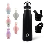 Positive Bottle® Insulated Stainless Steel Water Bottle 500ml/17oz | Leakproof Reusable Drinks Bottle with 2 Lids (Straw & Screw Top) | Cold 24H Hot 12H | Eco-Friendly Metal Bottle (Midnight Onyx)