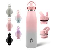 Positive Bottle® Insulated Stainless Steel Water Bottle 500ml/17oz | Leakproof Reusable Drinks Bottle with 2 Lids (Straw & Screw Top) | Cold 24H Hot 12H | Eco-Friendly Metal Bottle (Ocean Dream)