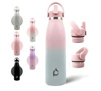 Positive Bottle® Insulated Stainless Steel Water Bottle 500ml/17oz | Leakproof Reusable Drinks Bottle with 2 Lids (Straw & Screw Top) | Cold 24H Hot 12H | Eco-Friendly Metal Bottle (Sunset Mist)