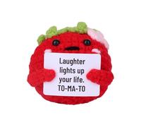 Positive Bow Tomato, Cute Crochet Tomato Funny Emotional Doll with Support Card Mini Handmade Cheer Up Plush Gift Knitted Toy Inspirational Fruit for Family Friends Colleagues Home Office Car Decor
