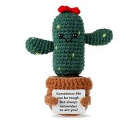 Positive Cactus Crochet, 5.3 Inch Handmade Summer Knitted Cactus Toy Funny Positive Cactus Cute Life Plant Doll Gifts with Encouragement Card for Home Party Decoration