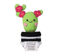 Positive Cactus Crochet, 6.3 Inch Plush Green Positive Knitted Plants Cactus Doll Toy Funny Emotional Potato Holding Support Card Small Cactus Decorations for Mexico Cinco de Mayo Party Birthday Gifts