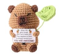 Positive Capybara, Adorable Handmade Knitted Inspirational Crochet Capybara with Encouragement Card Funny Cheer Up Positive Support Animals Emotional Gifts Plush Doll for Office Women Desktop Home