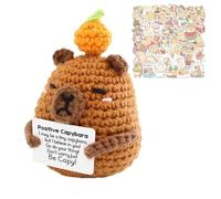 Positive Capybara w 50 Pcs Capybara Stickers,Emotion Support Crochet Capybara, Good Luck Gifts Positive Crochet Animals,Capybara Gift for Friends Family Colleagues Office Party Decoration Birthday