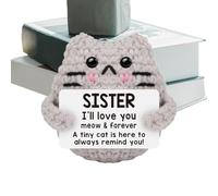 Positive Cat Crochet - Handmade Inspirational Cat Doll, Cute Knitted Plush with Encouraging Message Card, Gift Toy for Desk Shelf Home Decor and Home Display