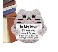 Positive Cat Crochet, Handmade Knitted Cat, Little Reminders Toy with Inspirational Message, Crochet Stuffed Animal with Soft Material, Easter Accessory, Basket Stuffer for Cheer Holiday Kids