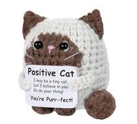 Positive Cat Mini Crochet Emotional Animal Gifts Support Inspirational Handmade Knitted Doll with Card Cute Motivational Crocheting Present for Women Men Friends Family Birthday Decor(White Cat)
