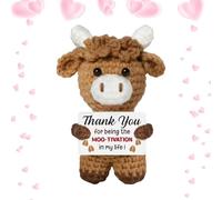 Positive Cow Crochet Motivational Crochet Animal Desktop Cow Plush Handmade Soft Yarn Crochet Lightweight Bookshelf for Home Office Bedroom Gift for Women Ladies Mom Animal