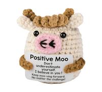 Positive Crochet Animal Highland Cow - Handmade Emotional Support & Mindfulness Gift with Encouraging Card, Cute Good Luck Motivational Present for Women, Men, Friends, Unique Thoughtful Stocking Fill