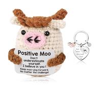 Positive Crochet Animal With Funny Keychains Set 2pcs, Handmade Knitted Animals Doll,Emotional Support Gift With Positive Card Birthday Gift For Women Men Family Friends (Cow)