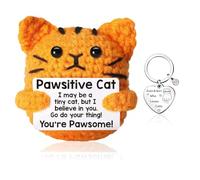 Positive Crochet Animal With Funny Keychains Set 2pcs, Handmade Knitted Animals Doll,Emotional Support Gift With Positive Card Birthday Gift For Women Men Family Friends (Orange cat)