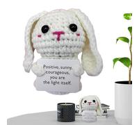 Positive Crochet Animals - 10cm Wool Knitted Panda Bunny Tiger Bear, Holding Encouragement Card, Funny Cheer Up Doll | Plush For Birthday Party Decor Desk Display
