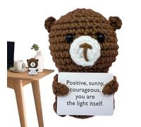 Positive Crochet Animals - 10cm Wool Knitted Panda Bunny Tiger Bear, Holding Encouragement Card, Funny Cheer Up Doll | Plush For Birthday Party Decor Desk Display