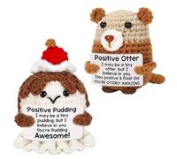 Positive Crochet Animals, 2 Packs Emotional Support Crochet Set with Uplifting Cards, Positive Encouragement Gifts for Women, Friends, Office Desk Decor for Good Luck and Comfort(Otter & Pudding)
