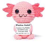 Positive Crochet Animals Axolotl, Emotional Support Gift with Positive Card, Handmade Positive Axolotl Toy for Adults Kids Women Lover Friends, Birthday Gifts, Party Decoration