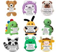 Positive Crochet Animals Bulk, Emotional Support Crochet Animals, Mini Inspirational Gift for Women Friends Teens Students, Small Funny Potato Coworker Employee Gifts Cute Crocheted Doll Cheer Up Gift