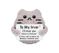 Positive Crochet Animals Cat - 7cm Handmade Knitted Cat, Message Toy, Funny Easter Basket Stuffers | Support Yarn Doll For Cheer Encouragement Friends Family Coworkers