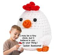 Positive Crochet Animals - Crochet Chicken Knit Doll, Handmade Chick with Emotional Support | Inspirational Positive Card Gift for Friends, Sisters, Daughters, Colleagues and Mood Lifter Crochet Toys