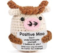 Positive Crochet Animals, Cute Positive Crochet Cow, Funny Knitted Highland Cow, Handmade Creative Emotional Support Gift with Positive Card for Women Men Family Friend Birthday Gift (Positive Moo)