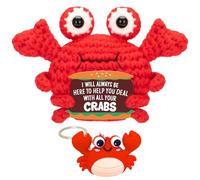 Positive Crochet Animals, Emotion Support Crochet Crabs Doll, Crab Keyring, Inspirational Card, Positive Gifts, Motivational Gifts for Her, Him, Friend, Bestie, Colleagues, Home Office Desk Decor