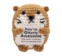 Positive Crochet Animals, Emotional Support Gift, Mini Funny Positive Crochet Sea Otter, Handmade Emotional Support Plush Encouragement Gifts for Birthday Home Office Desk Decor