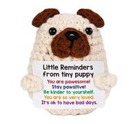 Positive Crochet Animals Emotional Support Gift with Positive Affirmation Cards Handmade Cute Knitted Doll Pug Cheer Up Gifts for Women Friend Dog Mom Dad Coworkers Birthday Easter Christmas