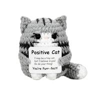 Positive Crochet Animals Gifts,Positive Sloth/Capybara/Duck/Axolotl/Bee/Cow,Emotional Support Handmade Gift with Affirmation Cards,Funny Inspirational for Women Keepsake,Cute Decoration (Cat)