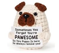 Positive Crochet Animals Puppy for Mom Women Friend Birthday, Emotional Inspirational Support Presents for Pet Lover Dog Mom Dad, Cute Handmade Tiny Pug Plush Doll