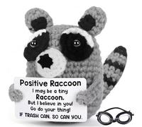Positive Crochet Animals Raccoon Emotional Support Crochet Doll with Inspirational Card, Raccoon Swimming Goggles, Encouragement Present,Birthday Gifts for Friends, Coworker, Bestie, Home Office Decor