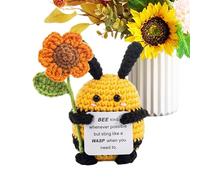 Positive Crochet Animals - Soft and Comforting Cute and Funny Crochet Bee with Affirmation Cards - For Colleagues Friends Men Teacher Mom Office Easter