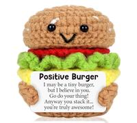Positive Crochet Burger, Cute Emotional Support Gift With Motivational Card For Women Men, Handmade Funny Knitted Burger You're Truly Awesome, Good Luck Charm Gifts For Colleagues Friends Families