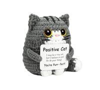 Positive Crochet Cat Animals,Emotional Support Crochet Gift,Inspirational Handmade Knitted Doll with Card Cute,Cat Gifts Motivational Crocheting Present for Women Men Friends Family Birthday (Grey)