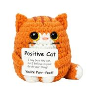 Positive Crochet Cat Animals,Emotional Support Crochet Gift,Inspirational Handmade Knitted Doll with Card Cute,Cat Gifts Motivational Crocheting Present for Women Men Friends Family Birthday (Orange)
