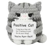 Positive Crochet Cat Grey,Emotional Support Gift,Handmade Knitted Doll | Cheer Up Gifts for Women,Pocket Sized Desk Decor,Birthday Present,Positive Doll,Cat Lovers