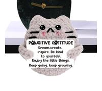 Positive Crochet Cat, Handmade Knitted Cat Toy with Positive Card, Keyring Craft Ornament Kitten Doll Pendant, for Girls, Boys, Children, Teens, Birthday, Home, School
