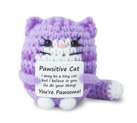 Positive Crochet Cat Mini Animal Emotional Cheer Up Support Gifts, Inspirational Crochet Handmade Kitten for Women Men Friends Mom Daughter Son Teen Birthday Mothers Day Decor Graduation Gift (Purple)