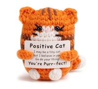 Positive Crochet Cat Mini Animal, Emotional Support Gift, Courage Gift, Inspirational Handmade Knitting Doll, Motivational Creative Knitting Wool Potato Doll, Lucky Charm (Orange)
