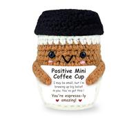 Positive Crochet Coffee Gifts for Coffee Lovers, Cute Animal Espresso Themed Brithday Presents, Handmade Gift for Women Men Friends, Home Office Desk Decor Emotional Encouragement Cheer Up Gift