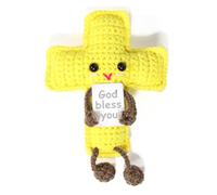 Positive Crochet Cross Doll, Christian Emotional Support Gifts with Bless You Card, Handmade Crochet Gifts for Christian Believers, Good Luck Charm for Friends, Family, Men and Women