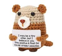 Positive Crochet | Cute Otters Inspirational Animal with Positive Card | Handmade Uplifting Table Ornament for Home Office, Cheer Up Knitted Doll