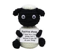 Positive Crochet Sheep Doll - Handmade Crochet Animal with Uplifting Message Card for Motivation and Decoration, Soft, Cute Design for Desk and Table Decoration, Compact, Light