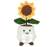 Positive Crochet Sunflower Emotional Support Plants with Encourage Card Artifical Handmade Flower Decor for Dashboard Office Home Decoration Positive Gifts for Friends Family and Lover