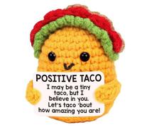 Positive Crochet Taco, Handmade Knitted Taco Doll with Positive Card, Cute Positive Crochet Emotional Support Gift for Room Car Office Decoration