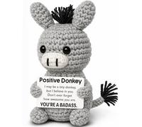 Positive Daily Affirmation Badass Crochet Donkey Plush, Christmas Stocking Stuffer Cute Emotional Worry Support Stuffed Animals for Best Friends, Coworkers, Encouragement Birthday Gifts for Women