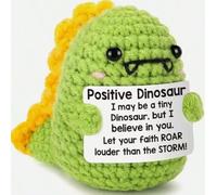 Positive Dinosaur Crochet Plush Toy, Green with Yellow Spikes, Motivational Message, 7.1cm, Handmade Amigurumi